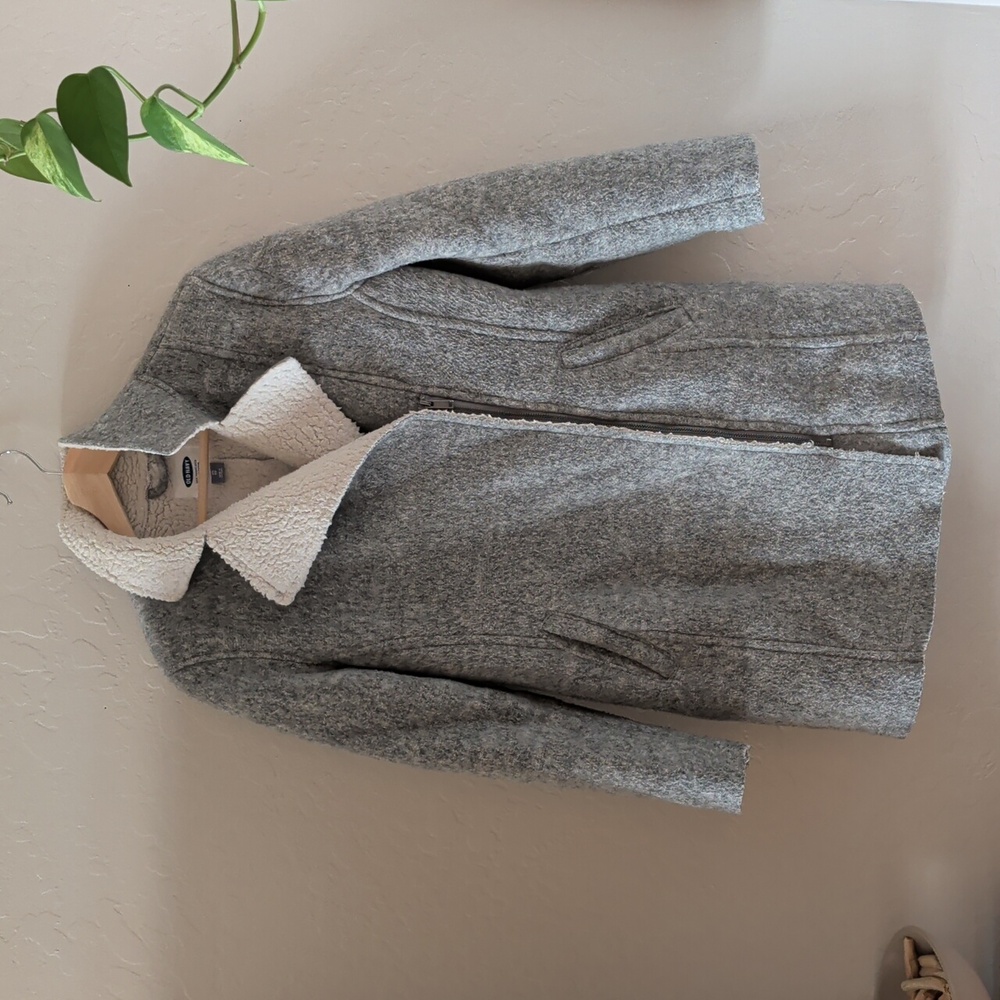 Old Navy Gray Teddy Jacket with Cream Sherpa Lining